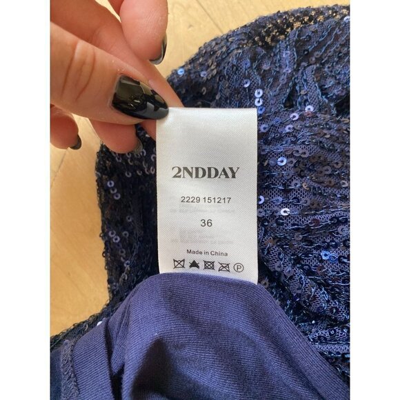 2nd Day NEW women Navy Blue sequin pencil skirt sz 36 (Small) BNWT ruched - Picture 8 of 9